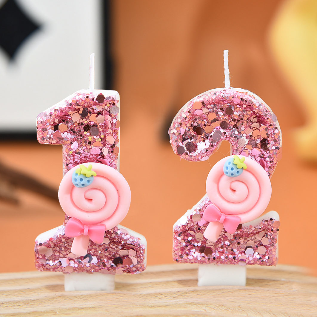 Candle Souvenir - 1pc Large 0-9 Numbers Pink Lollipop