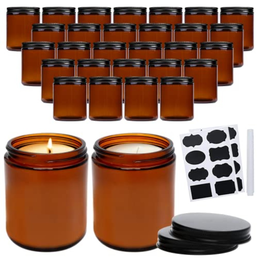 Black Tin Candle - 8oz Amber Candle Jars Set of