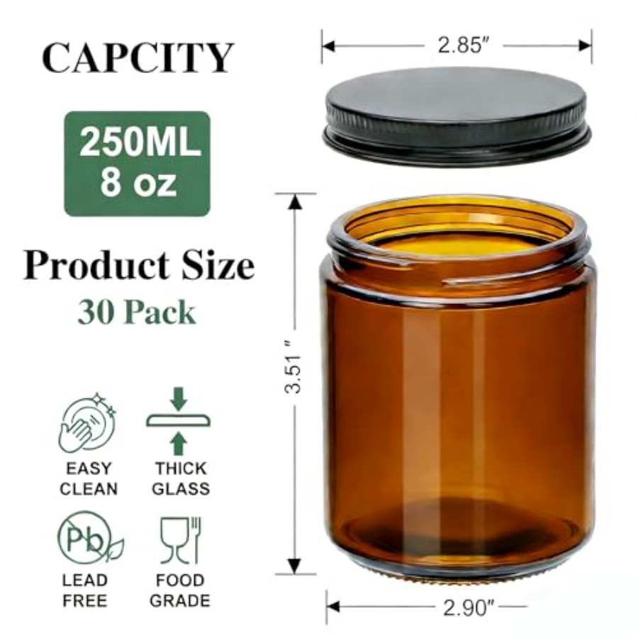 8oz Amber Candle Jars Set of 3 - Black Tin Candle ulasan dan harga